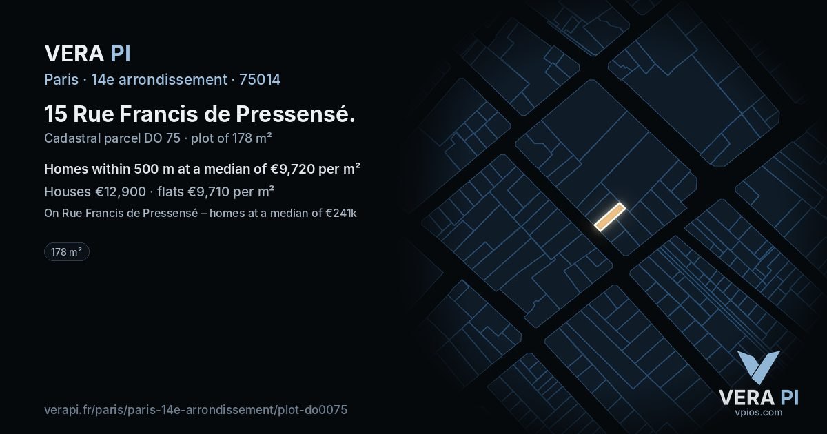 15 Rue Francis de Pressensé, 14e arrondissement at night – the plot lit, the parcels around coloured by the prices near them