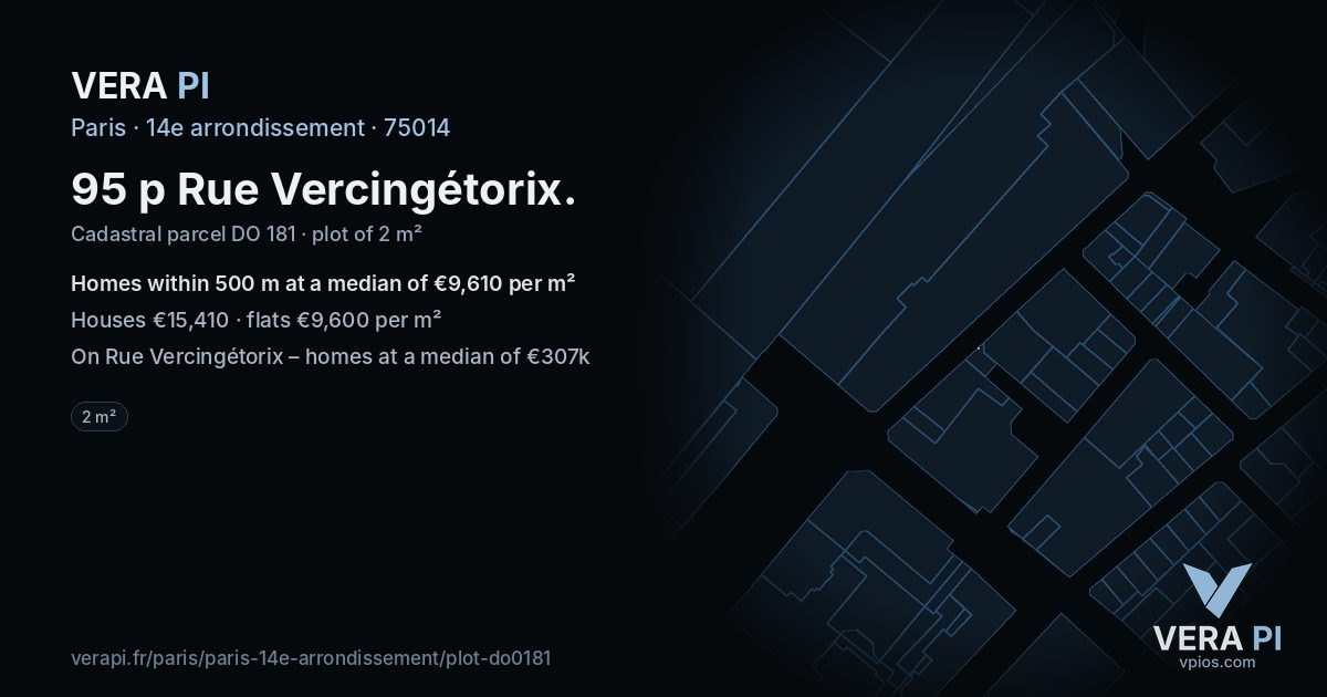 95 p Rue Vercingétorix, 14e arrondissement at night – the plot lit, the parcels around coloured by the prices near them