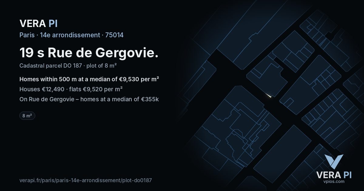 19 s Rue de Gergovie, 14e arrondissement at night – the plot lit, the parcels around coloured by the prices near them
