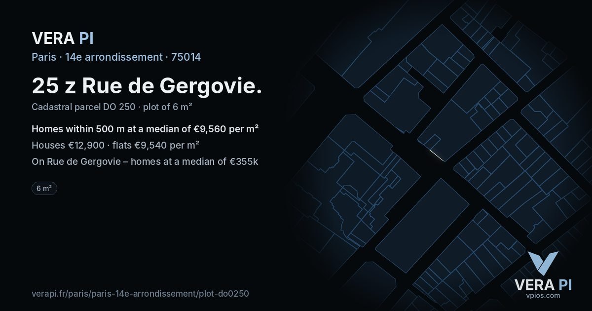 25 z Rue de Gergovie, 14e arrondissement at night – the plot lit, the parcels around coloured by the prices near them