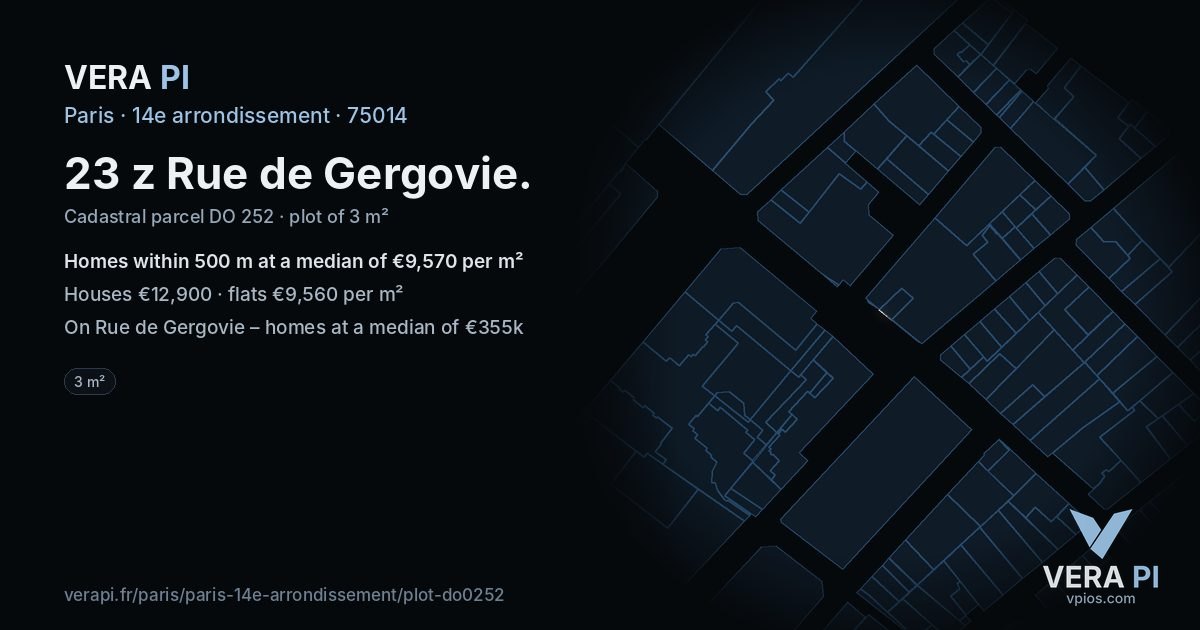 23 z Rue de Gergovie, 14e arrondissement at night – the plot lit, the parcels around coloured by the prices near them