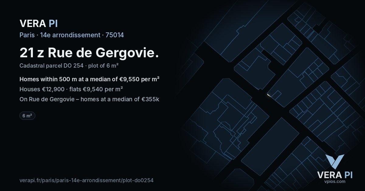21 z Rue de Gergovie, 14e arrondissement at night – the plot lit, the parcels around coloured by the prices near them
