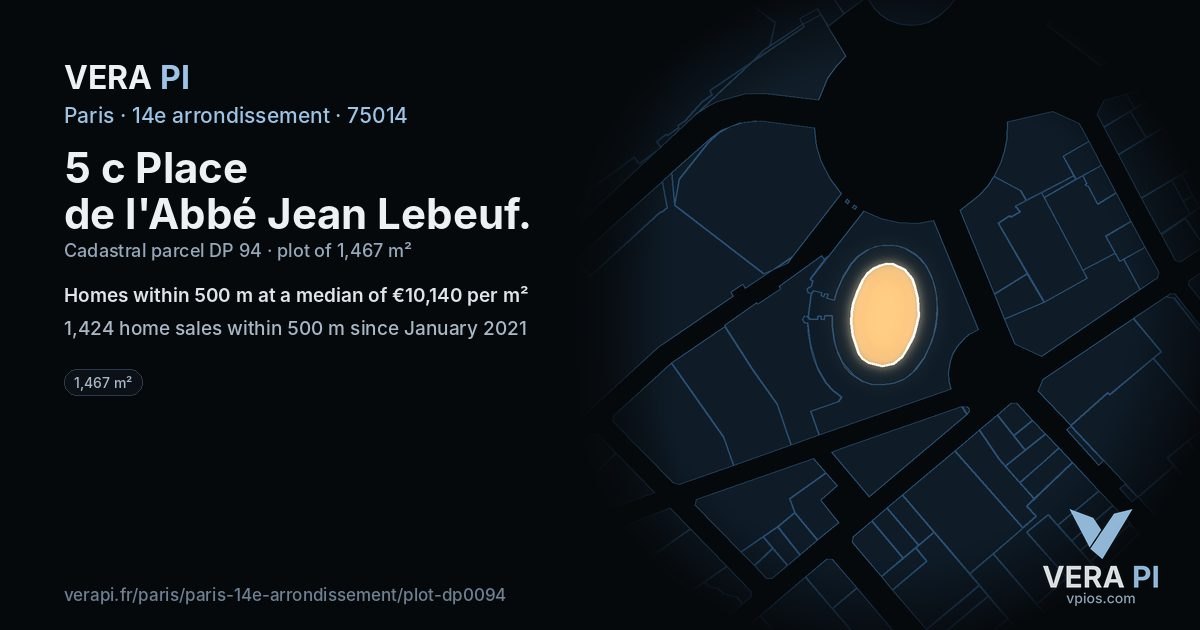 5 c Place de l'Abbé Jean Lebeuf, 14e arrondissement at night – the plot lit, the parcels around coloured by the prices near them