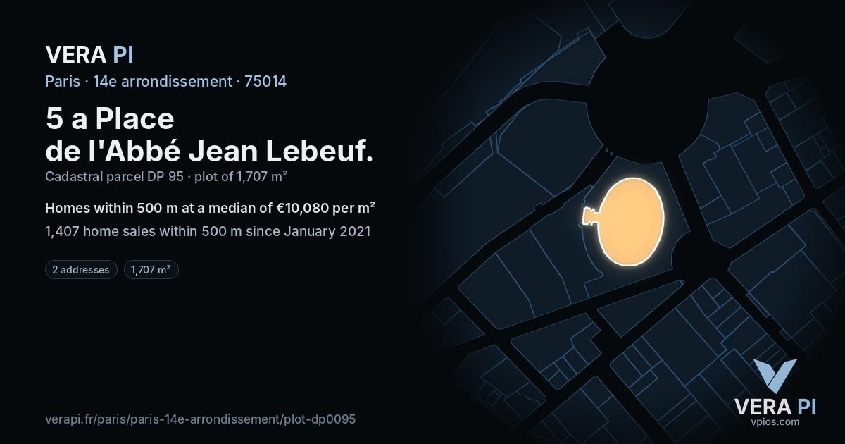 5 a Place de l'Abbé Jean Lebeuf, 14e arrondissement at night – the plot lit, the parcels around coloured by the prices near them