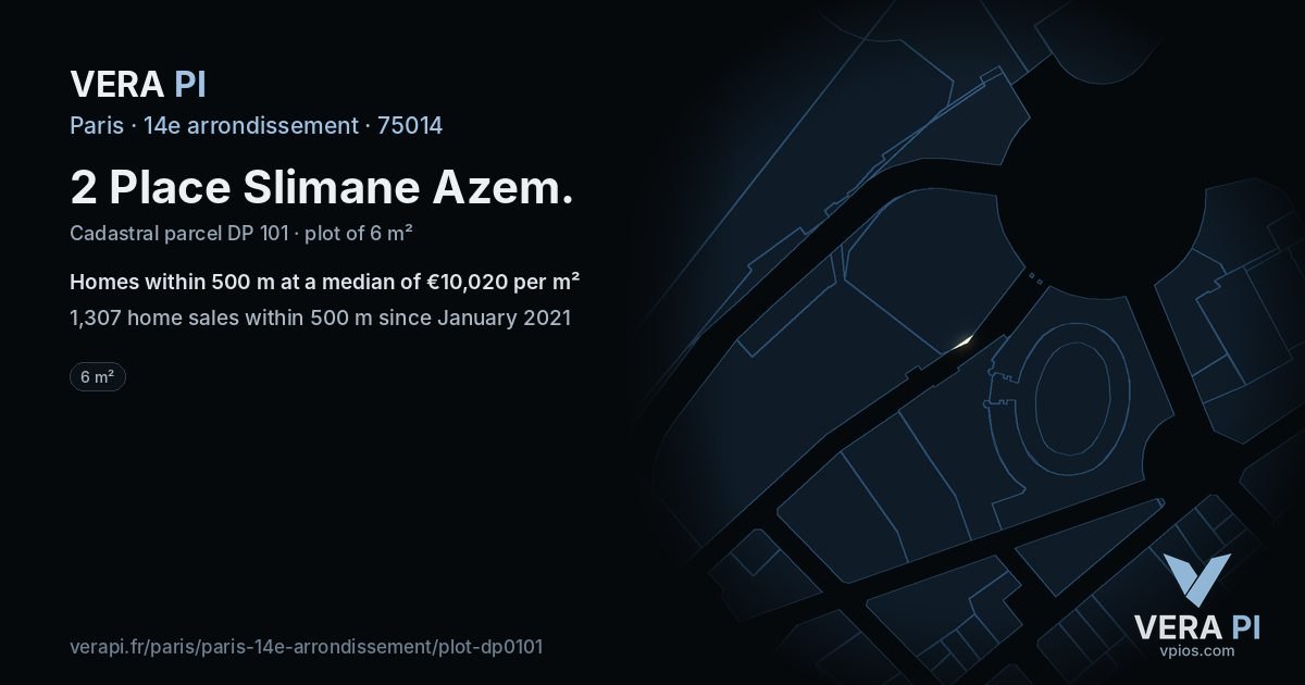 2 Place Slimane Azem, 14e arrondissement at night – the plot lit, the parcels around coloured by the prices near them