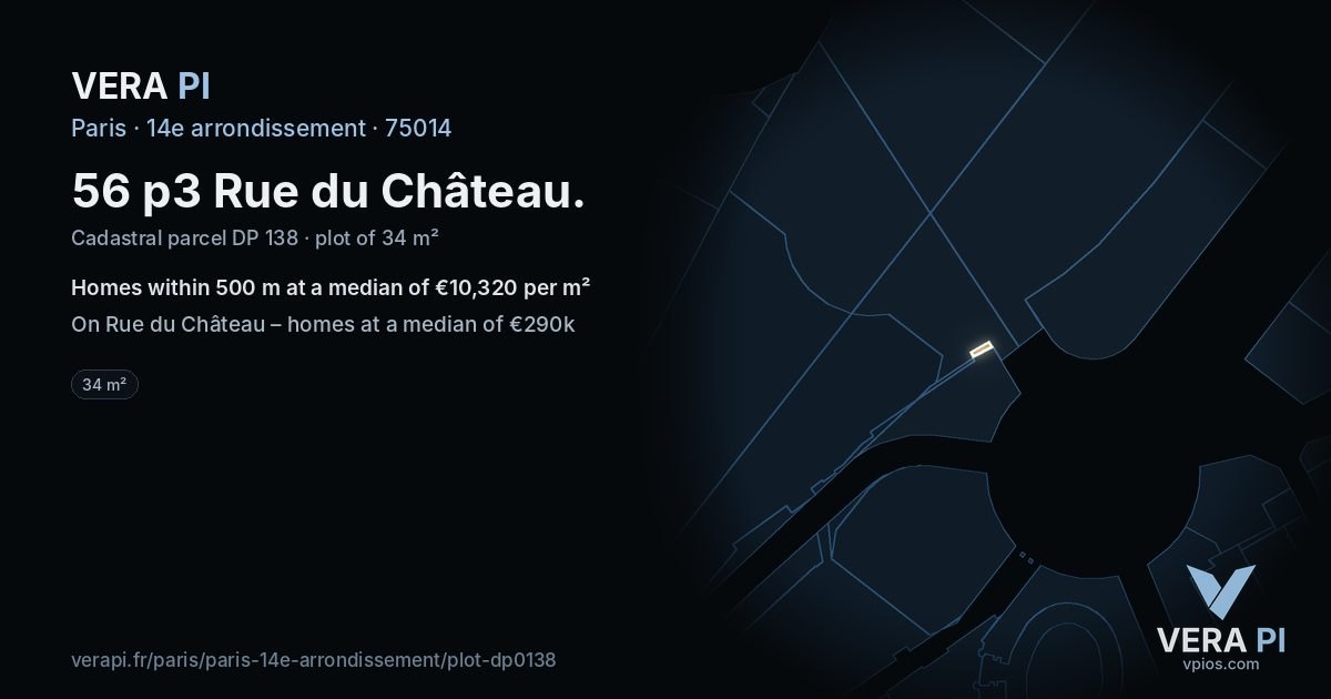 56 p3 Rue du Château, 14e arrondissement at night – the plot lit, the parcels around coloured by the prices near them