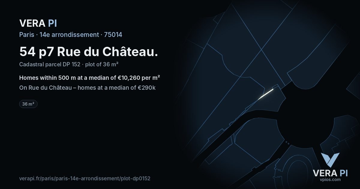 54 p7 Rue du Château, 14e arrondissement at night – the plot lit, the parcels around coloured by the prices near them