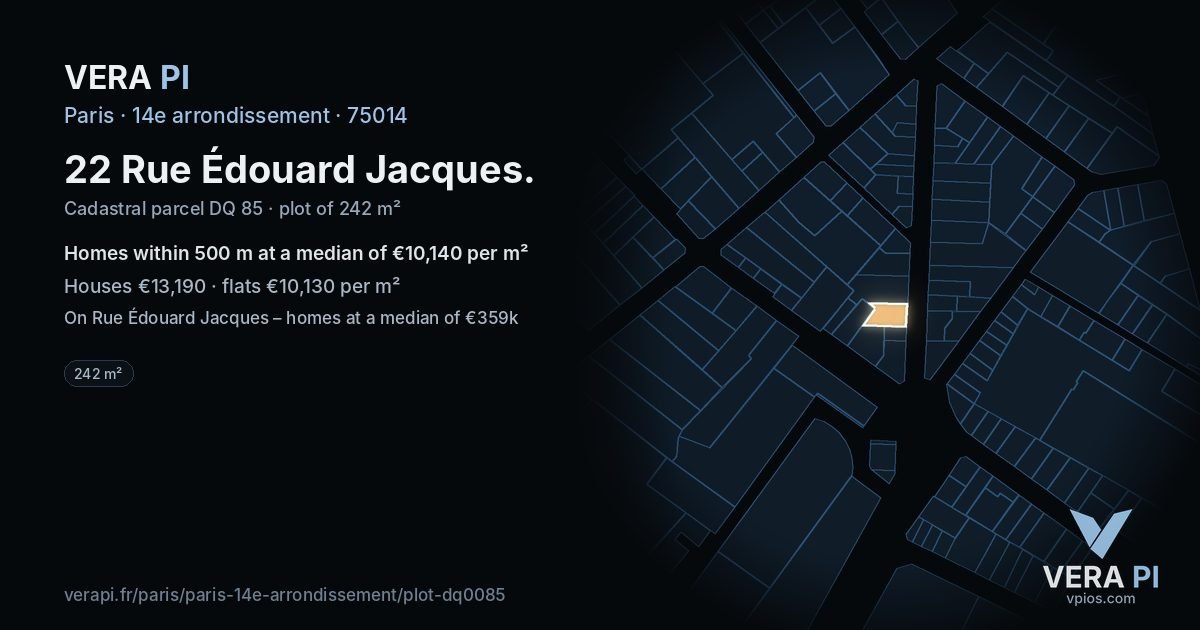 22 Rue Édouard Jacques, 14e arrondissement at night – the plot lit, the parcels around coloured by the prices near them