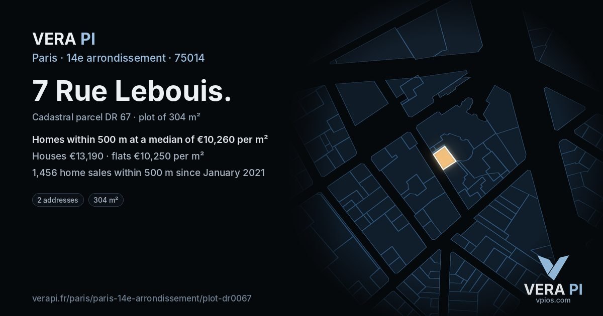 7 Rue Lebouis, 14e arrondissement at night – the plot lit, the parcels around coloured by the prices near them
