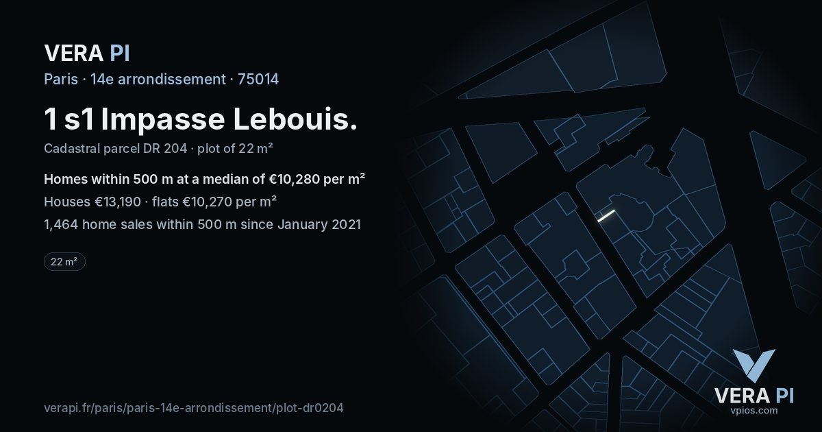 1 s1 Impasse Lebouis, 14e arrondissement at night – the plot lit, the parcels around coloured by the prices near them