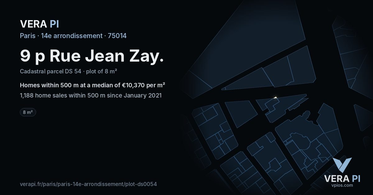 9 p Rue Jean Zay, 14e arrondissement at night – the plot lit, the parcels around coloured by the prices near them