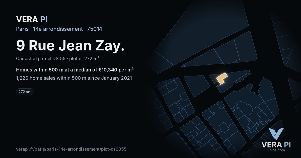 9 Rue Jean Zay, 14e arrondissement at night – the plot lit, the parcels around coloured by the prices near them