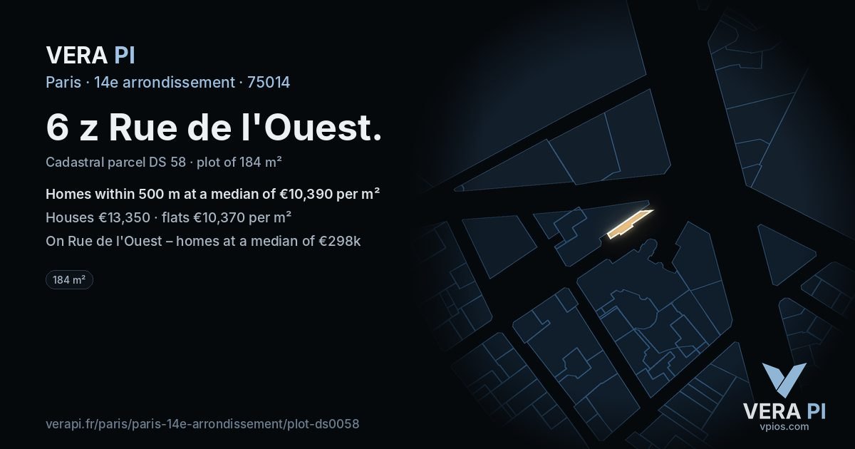 6 z Rue de l'Ouest, 14e arrondissement at night – the plot lit, the parcels around coloured by the prices near them