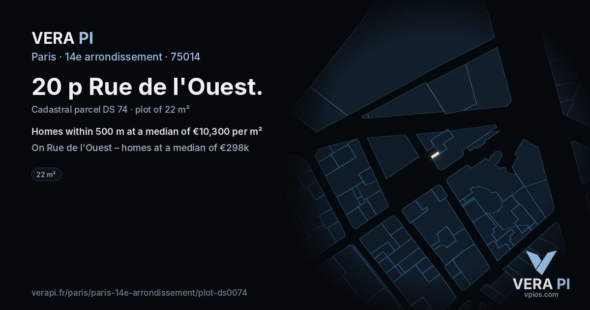 20 p Rue de l'Ouest, 14e arrondissement at night – the plot lit, the parcels around coloured by the prices near them