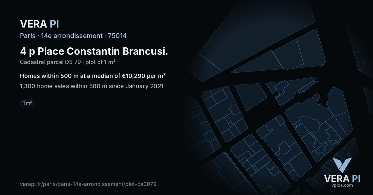 4 p Place Constantin Brancusi, 14e arrondissement at night – the plot lit, the parcels around coloured by the prices near them