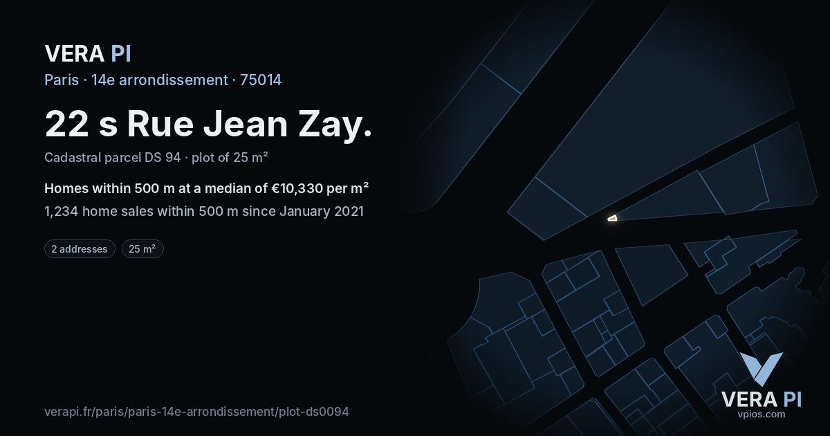 22 s Rue Jean Zay, 14e arrondissement at night – the plot lit, the parcels around coloured by the prices near them