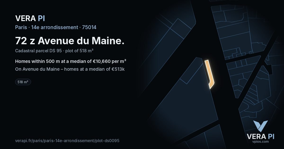 72 z Avenue du Maine, 14e arrondissement at night – the plot lit, the parcels around coloured by the prices near them