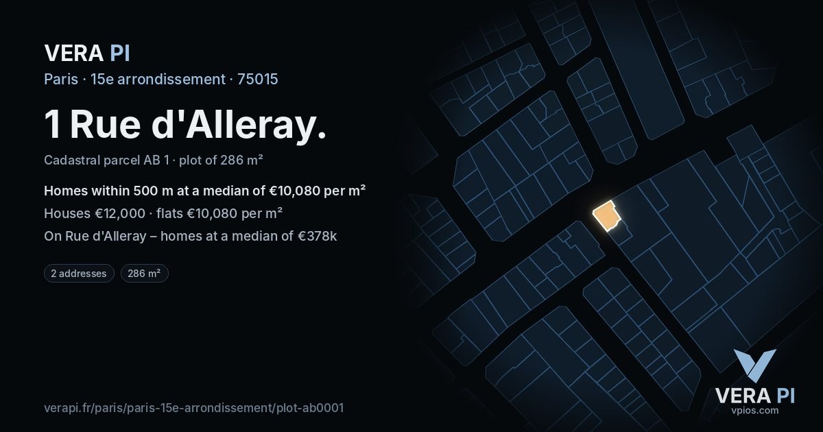 1 Rue d'Alleray, 15e arrondissement at night – the plot lit, the parcels around coloured by the prices near them