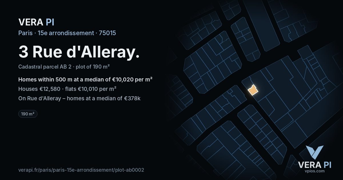 3 Rue d'Alleray, 15e arrondissement at night – the plot lit, the parcels around coloured by the prices near them