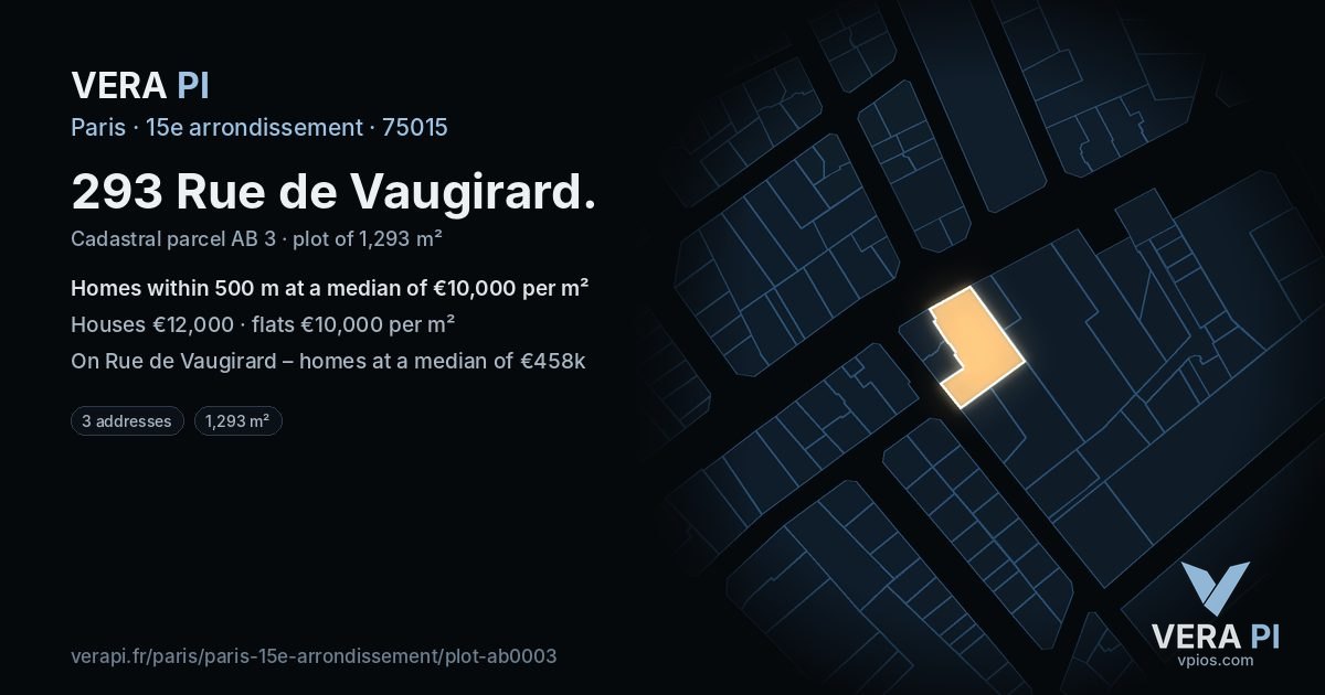 293 Rue de Vaugirard, 15e arrondissement at night – the plot lit, the parcels around coloured by the prices near them