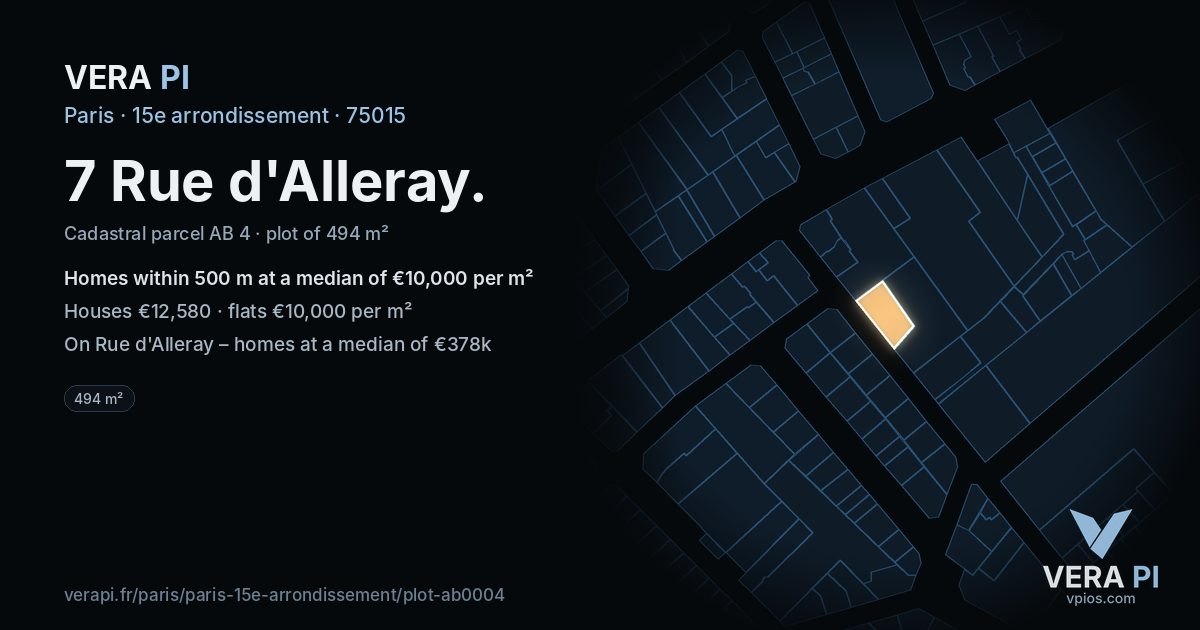 7 Rue d'Alleray, 15e arrondissement at night – the plot lit, the parcels around coloured by the prices near them