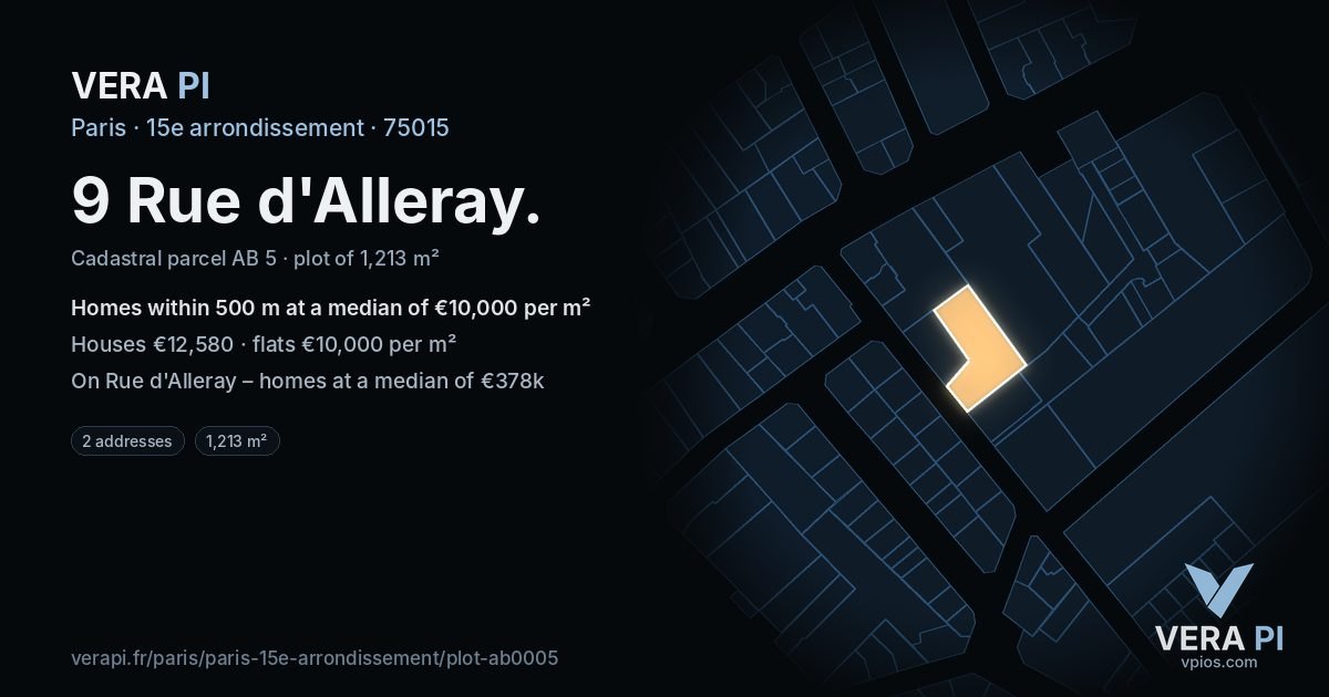 9 Rue d'Alleray, 15e arrondissement at night – the plot lit, the parcels around coloured by the prices near them