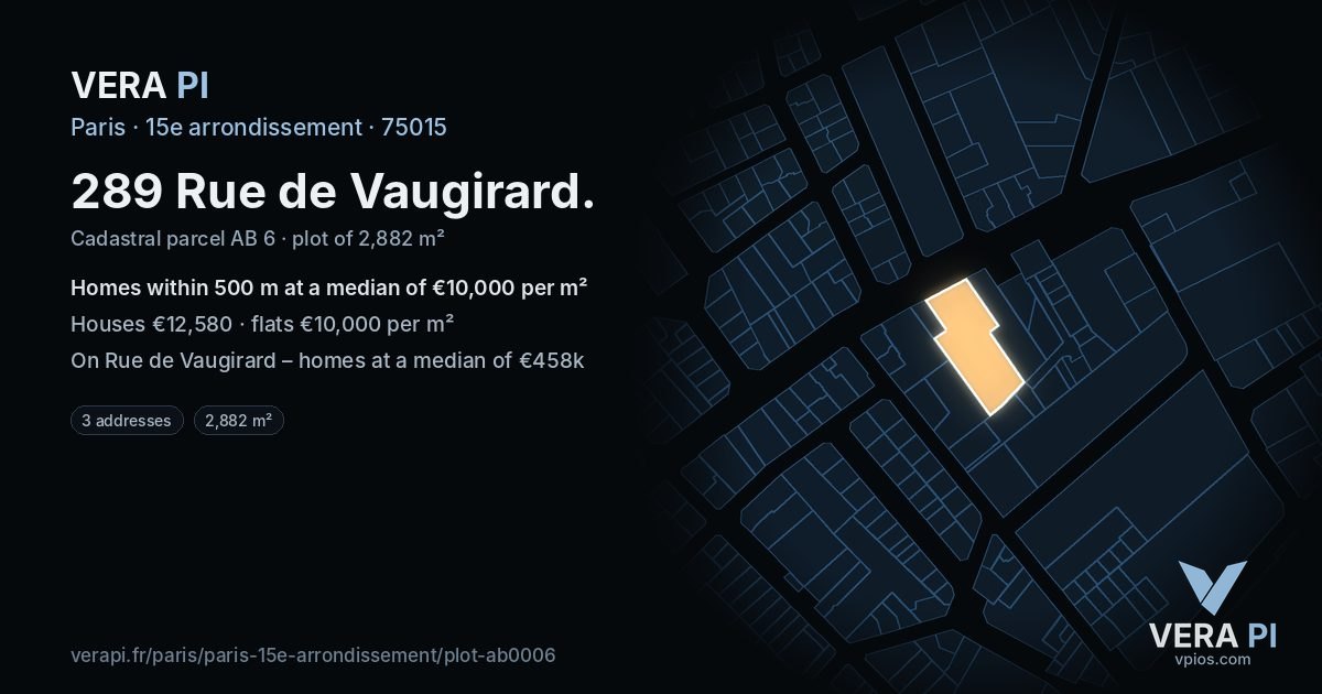 289 Rue de Vaugirard, 15e arrondissement at night – the plot lit, the parcels around coloured by the prices near them