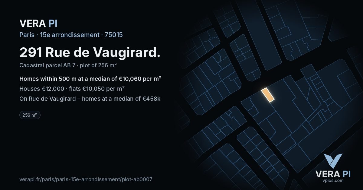 291 Rue de Vaugirard, 15e arrondissement at night – the plot lit, the parcels around coloured by the prices near them