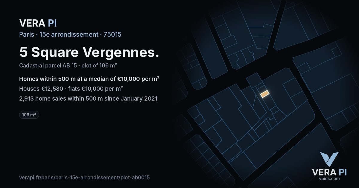 5 Square Vergennes, 15e arrondissement at night – the plot lit, the parcels around coloured by the prices near them