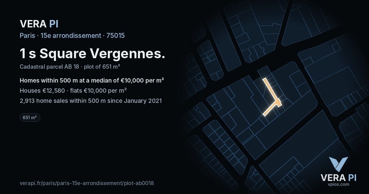 1 s Square Vergennes, 15e arrondissement at night – the plot lit, the parcels around coloured by the prices near them