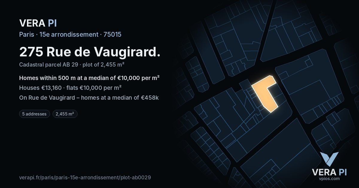 275 Rue de Vaugirard, 15e arrondissement at night – the plot lit, the parcels around coloured by the prices near them