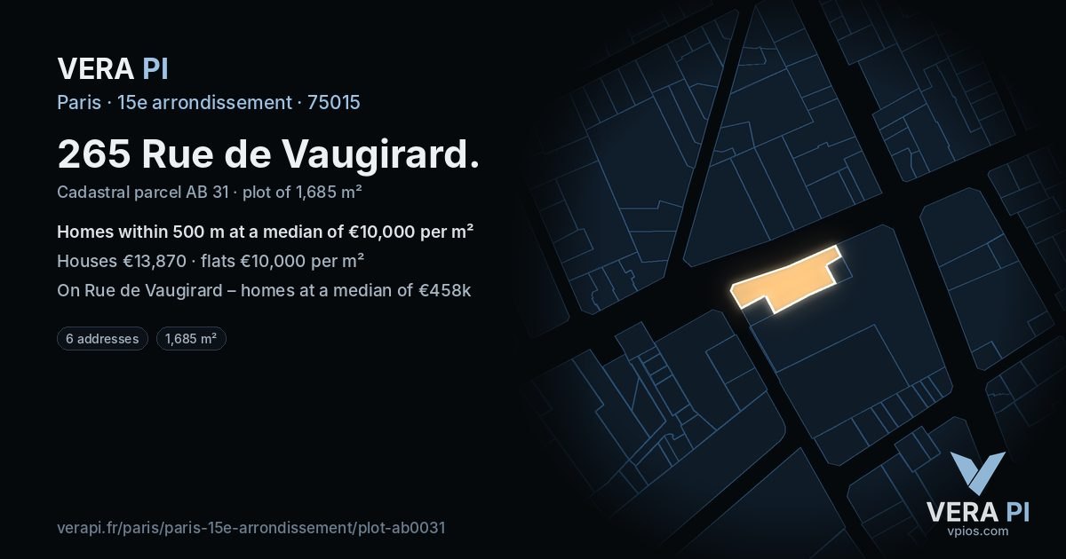 265 Rue de Vaugirard, 15e arrondissement at night – the plot lit, the parcels around coloured by the prices near them