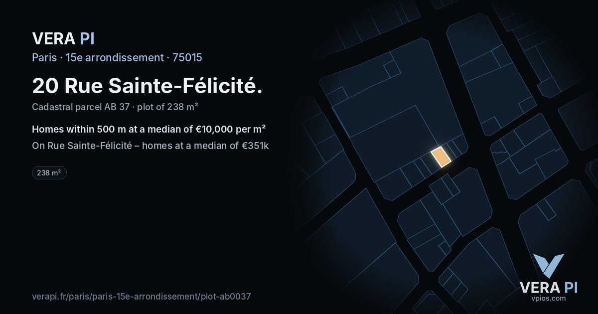 20 Rue Sainte-Félicité, 15e arrondissement at night – the plot lit, the parcels around coloured by the prices near them