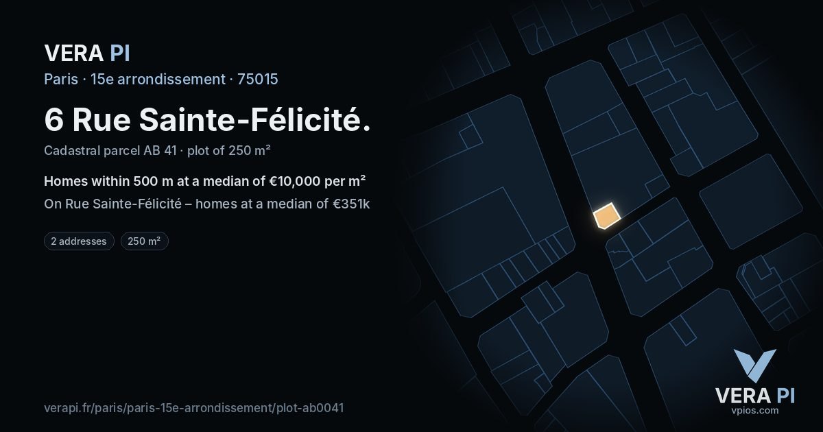 6 Rue Sainte-Félicité, 15e arrondissement at night – the plot lit, the parcels around coloured by the prices near them