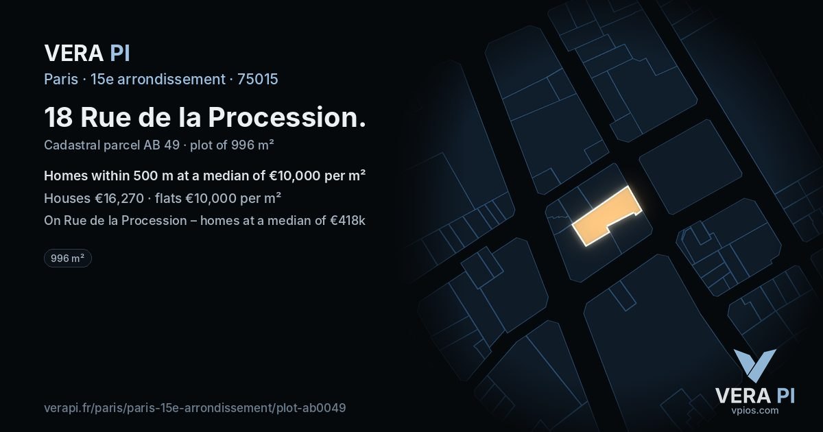 18 Rue de la Procession, 15e arrondissement at night – the plot lit, the parcels around coloured by the prices near them