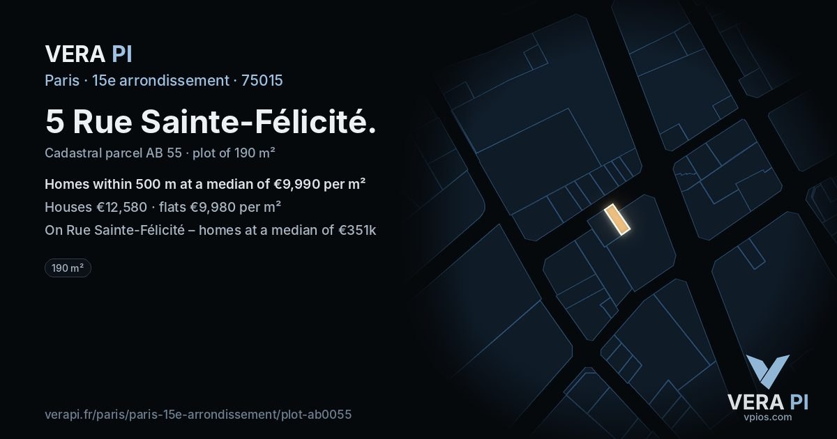 5 Rue Sainte-Félicité, 15e arrondissement at night – the plot lit, the parcels around coloured by the prices near them