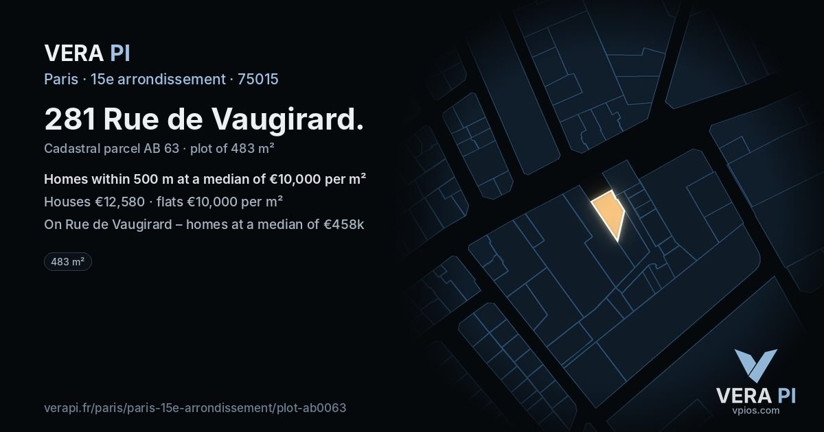 281 Rue de Vaugirard, 15e arrondissement at night – the plot lit, the parcels around coloured by the prices near them