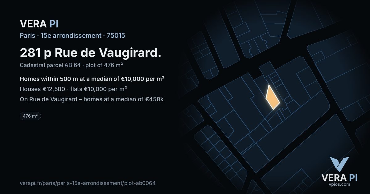 281 p Rue de Vaugirard, 15e arrondissement at night – the plot lit, the parcels around coloured by the prices near them