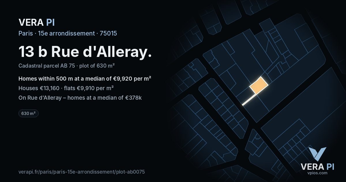 13 b Rue d'Alleray, 15e arrondissement at night – the plot lit, the parcels around coloured by the prices near them