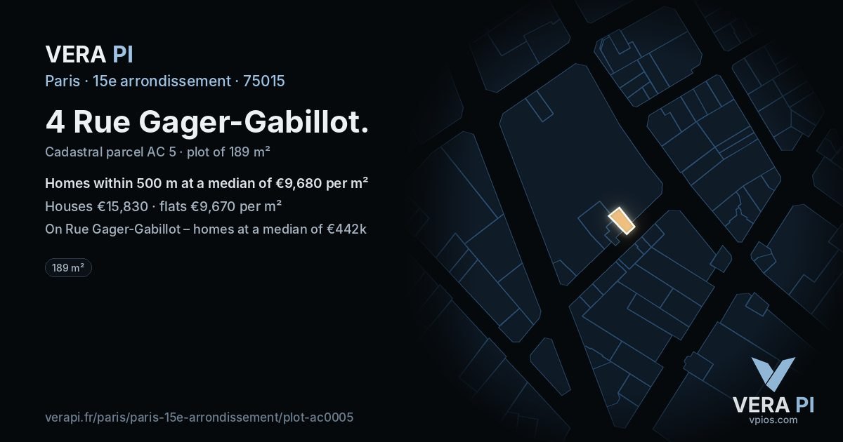4 Rue Gager-Gabillot, 15e arrondissement at night – the plot lit, the parcels around coloured by the prices near them