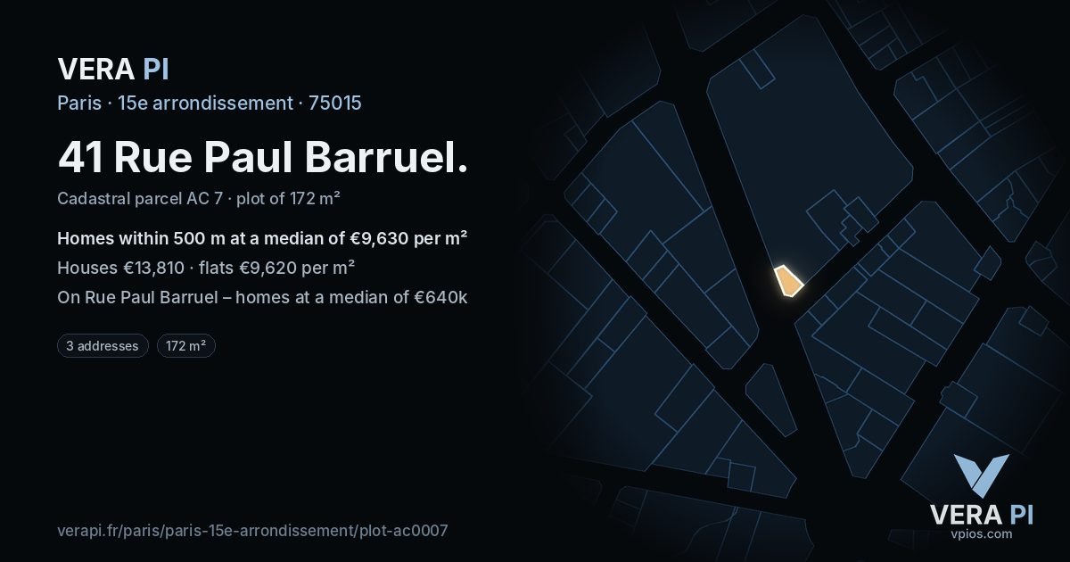 41 Rue Paul Barruel, 15e arrondissement at night – the plot lit, the parcels around coloured by the prices near them