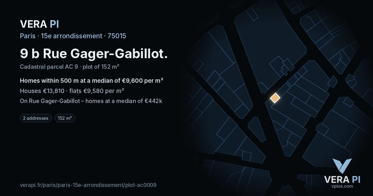 9 b Rue Gager-Gabillot, 15e arrondissement at night – the plot lit, the parcels around coloured by the prices near them