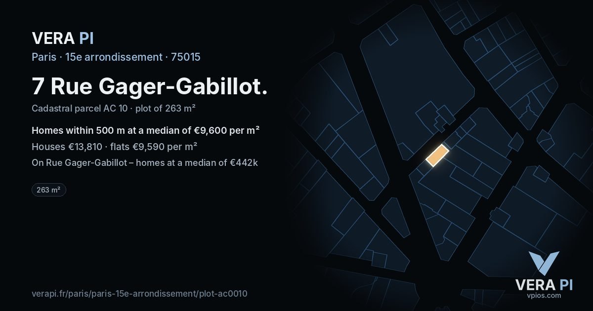 7 Rue Gager-Gabillot, 15e arrondissement at night – the plot lit, the parcels around coloured by the prices near them