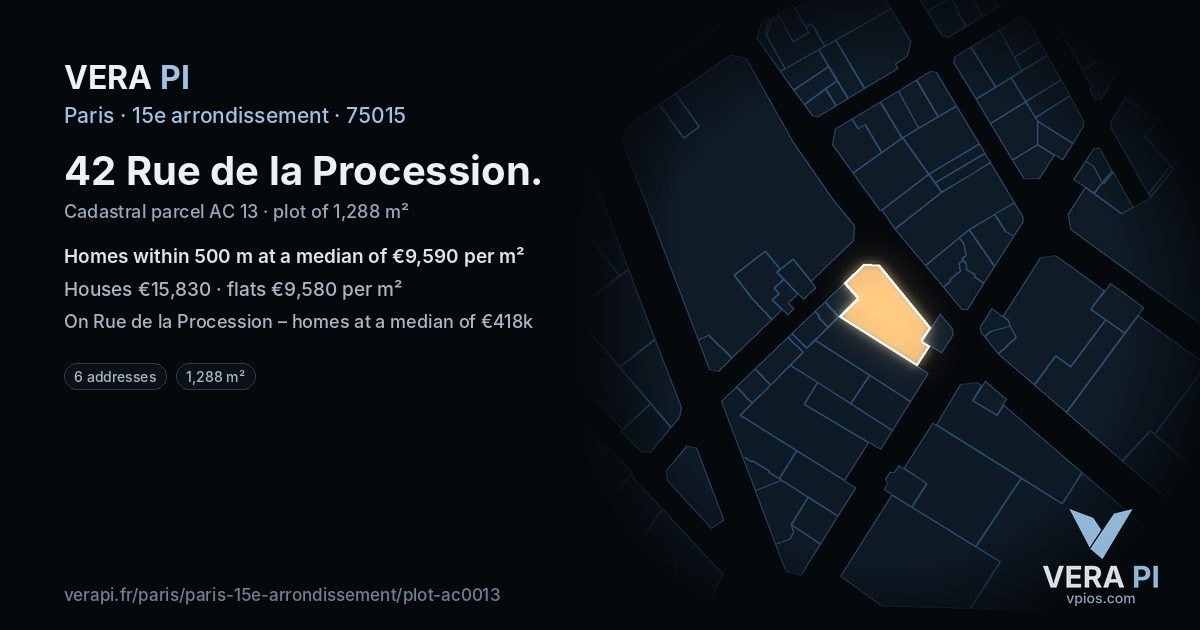 42 Rue de la Procession, 15e arrondissement at night – the plot lit, the parcels around coloured by the prices near them