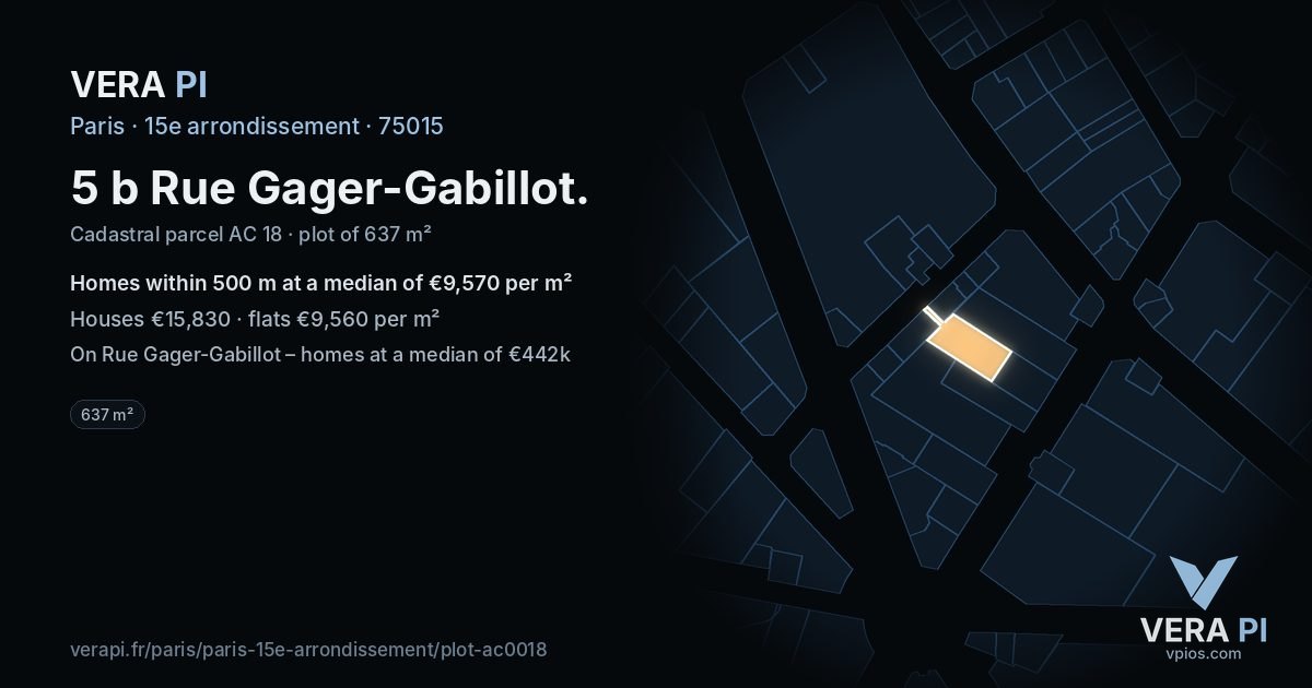 5 b Rue Gager-Gabillot, 15e arrondissement at night – the plot lit, the parcels around coloured by the prices near them