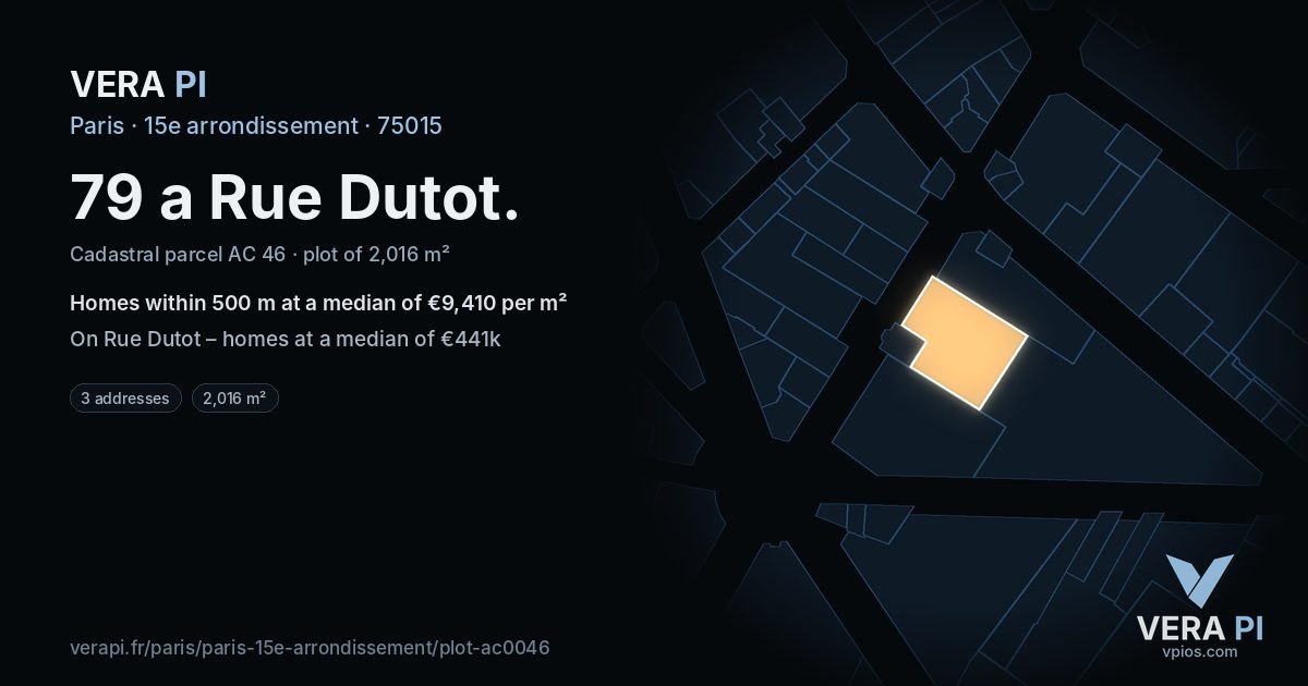 79 a Rue Dutot, 15e arrondissement at night – the plot lit, the parcels around coloured by the prices near them