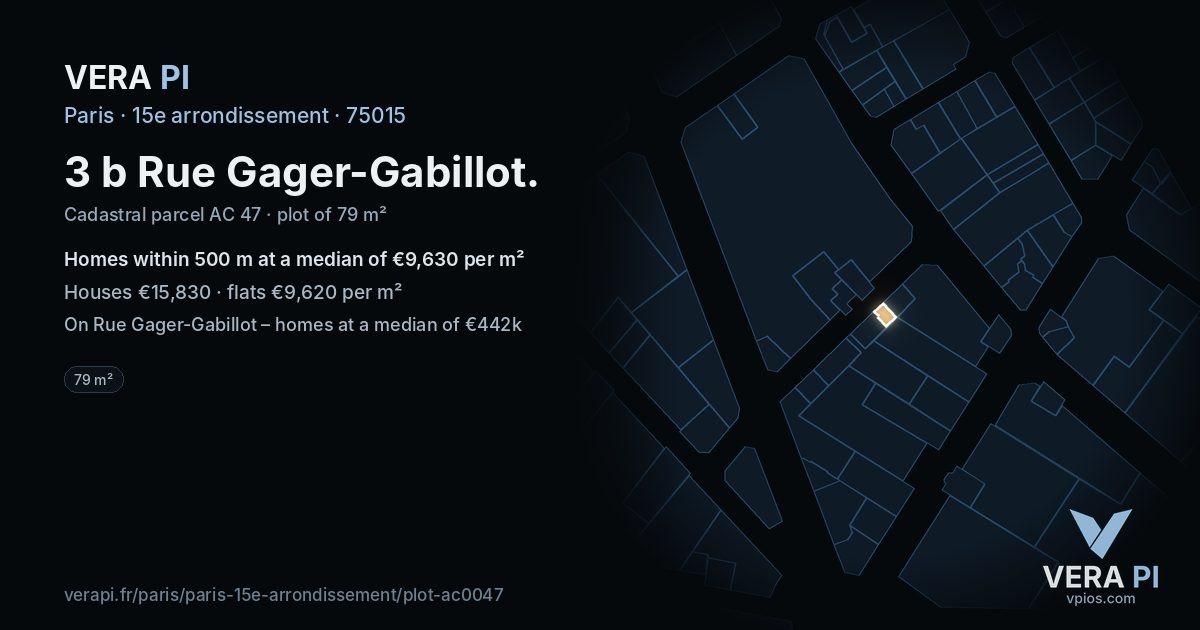 3 b Rue Gager-Gabillot, 15e arrondissement at night – the plot lit, the parcels around coloured by the prices near them