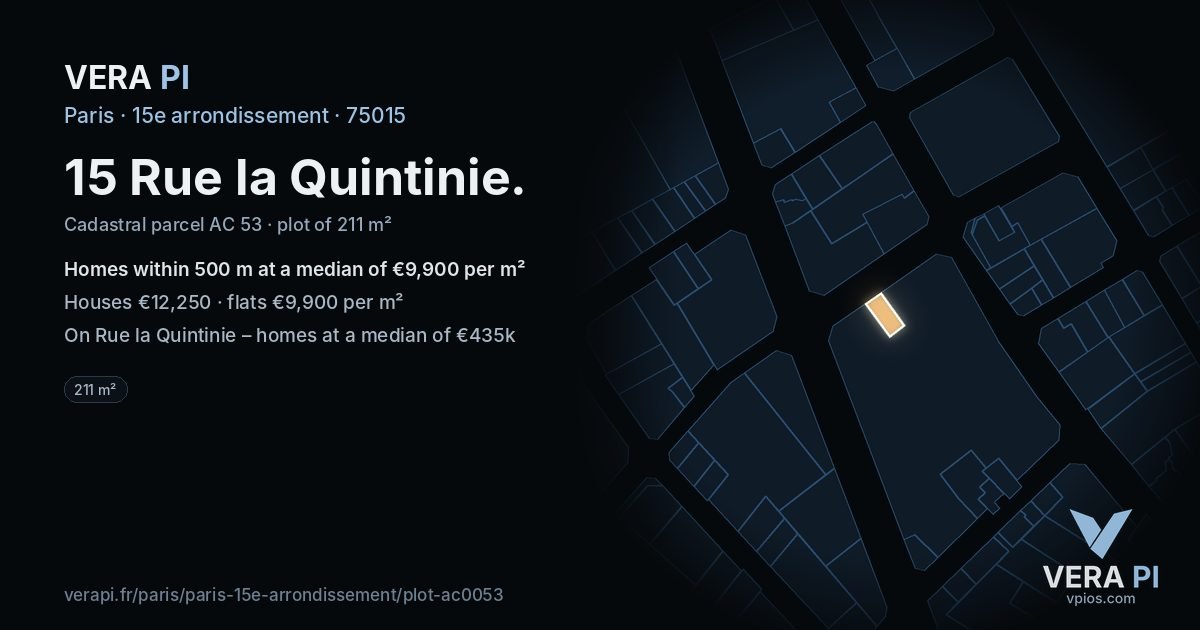 15 Rue la Quintinie, 15e arrondissement at night – the plot lit, the parcels around coloured by the prices near them