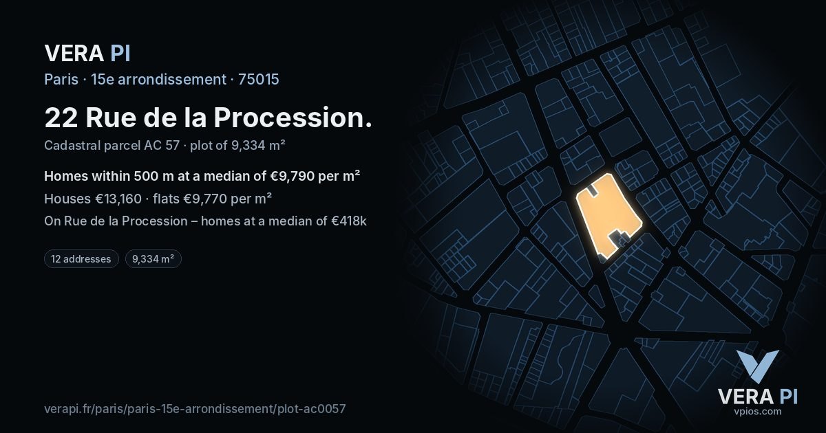 22 Rue de la Procession, 15e arrondissement at night – the plot lit, the parcels around coloured by the prices near them