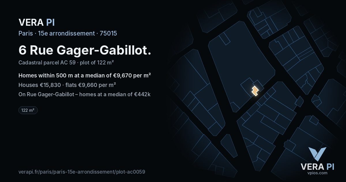 6 Rue Gager-Gabillot, 15e arrondissement at night – the plot lit, the parcels around coloured by the prices near them